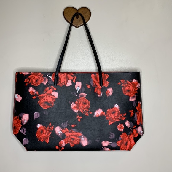 Victoria’s Secret | Large Black Leather Red & Pink Floral Tote Bag  Romantic NWT - Picture 6 of 8